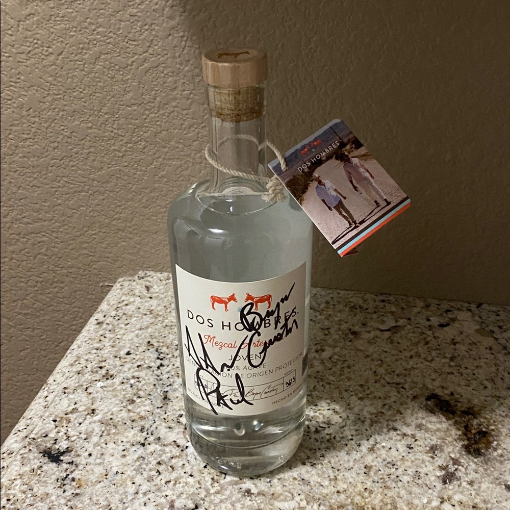 Dos Hombres Bottle Signed by Bryan Cranston and Aaron Paul BREAKING BAD